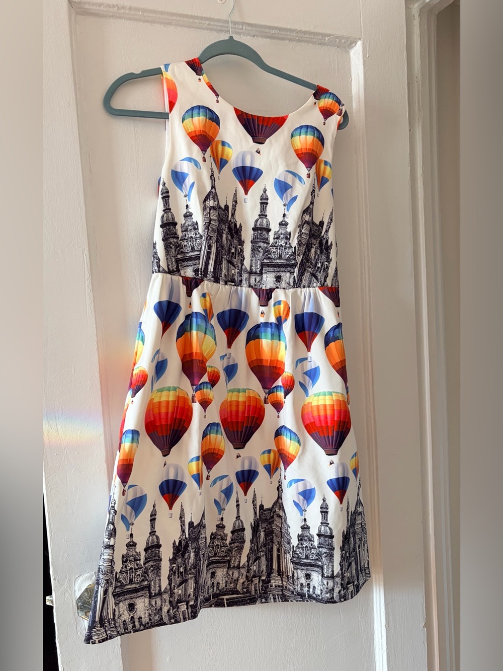 White Midi Dress with Colorful Hot Air Balloon Print